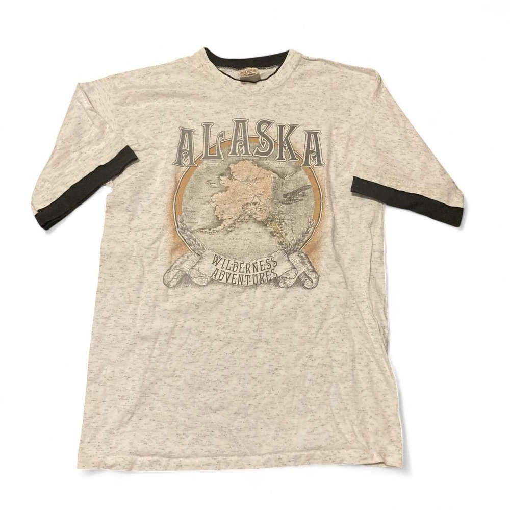 Vintage 90s Alaska Map double layer graphic tee shirt made in USA L/20